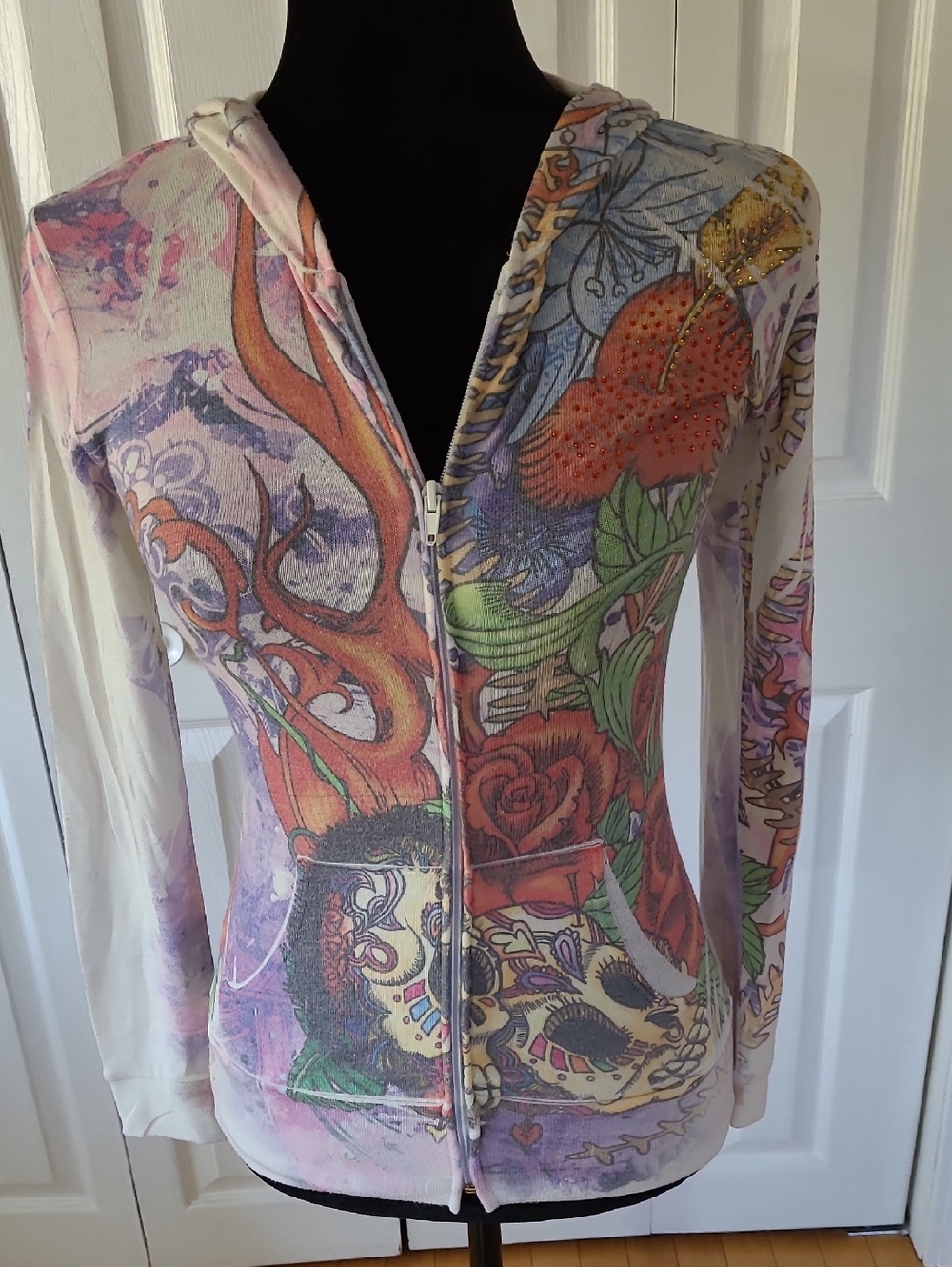 Colorful Day of the Dead Floral Zip Hoodie